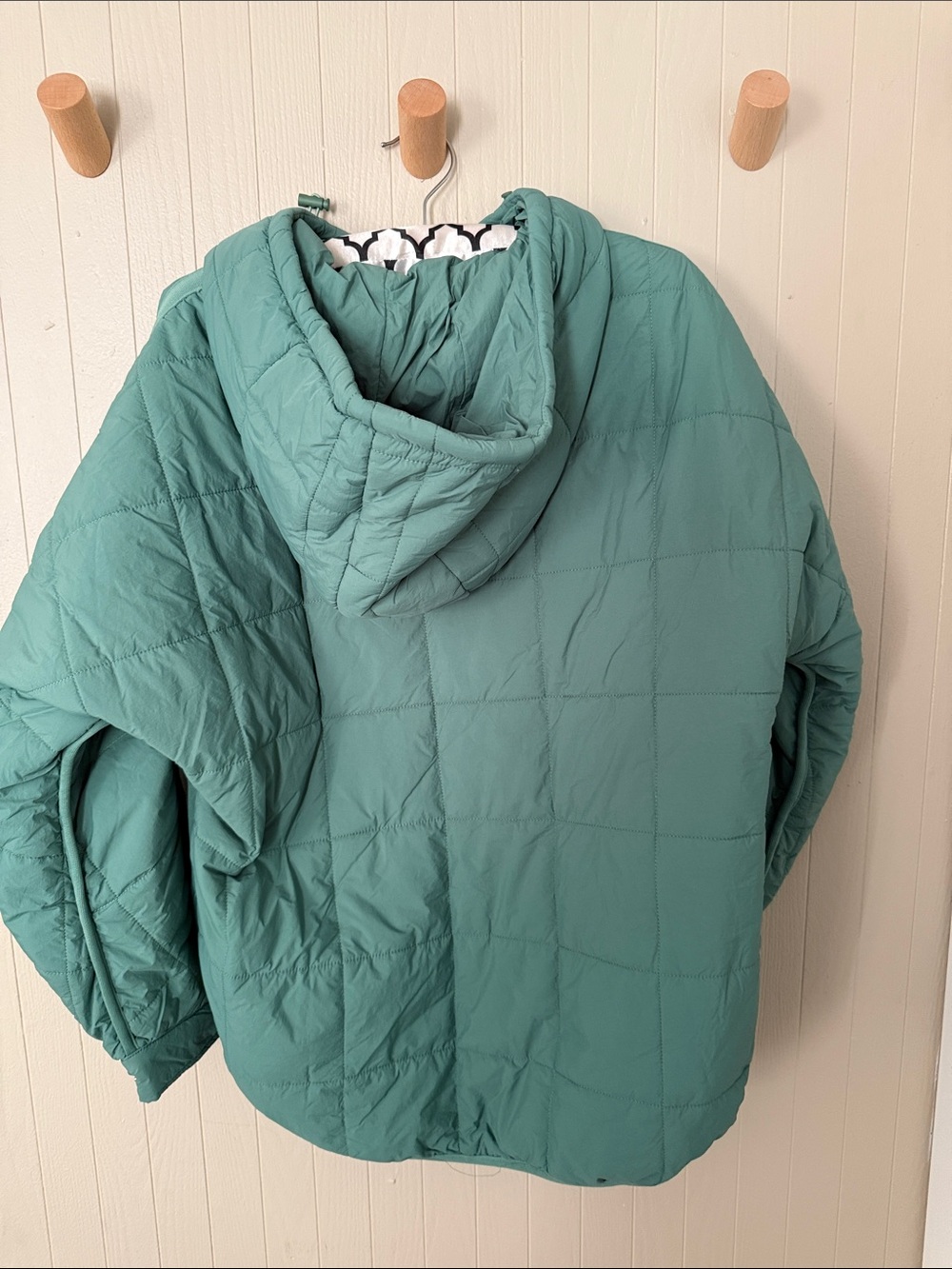 Quilted Hooded Pullover Puffer Jacket - Teal - Picture 3 of 4